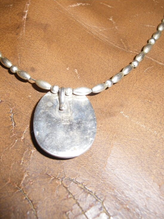 Vintage Women’s Sterling Silver Beaded Necklace w/ Turquoise Pendant - Picture 4 of 4